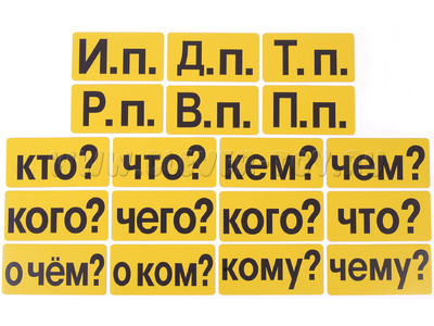 Набор магнитных карточек "Падежи" (фон жёлтый)*